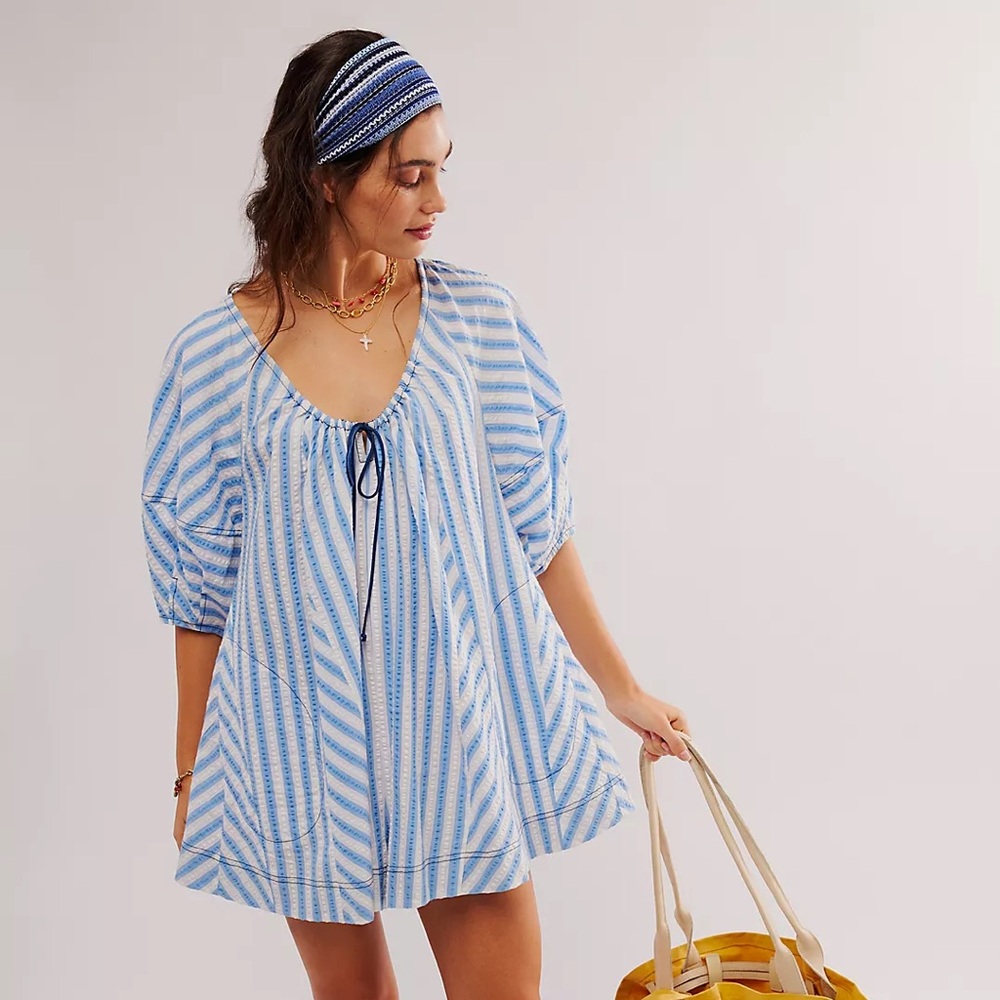 Free People Bop Around Romper Blue Size Large Brand New (Never Worn)